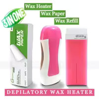 3 in 1 depilatory wax heater machine with roll on wax refill and waxing strips