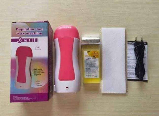 3 in 1 depilatory wax heater machine with roll on wax refill and waxing strips