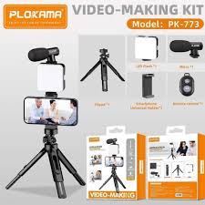 Mobile Phone Vlogging Kit With Tripod Stand 3.5mm Plug And Play Microphone Led Light Adjustable Mobile Holder Wireless Bluetooth Remote For TikTok YouTube Videos