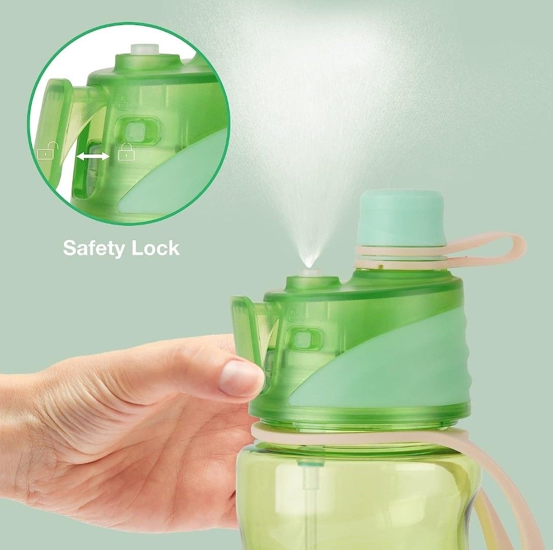 Portable Sports Water Bottle with Mist Spray / Plastic Spray Cool Summer Sport Water Bottle / Leak Proof Portable Drinking Plastic Bottle