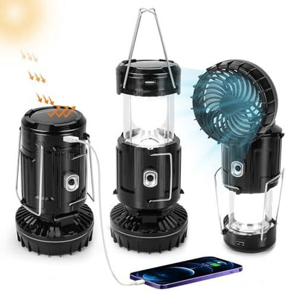 6 in 1 Portable Outdoor LED Camping Lantern with Fan, Outdoor Solar Lifting and Stretching Electric