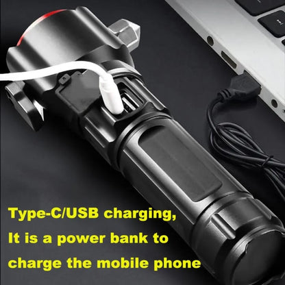 Emergency Torch Flashlight With Hammer And Power Bank Steel Body Multifunctional
