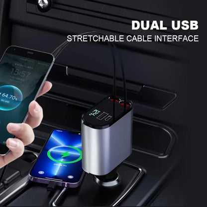 Compro Retractable Car Charger 4-in-1 Fast Car Phone Charger USB Car Charger Adapter for IPhone and Type C