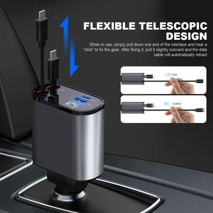 Compro Retractable Car Charger 4-in-1 Fast Car Phone Charger USB Car Charger Adapter for IPhone and Type C