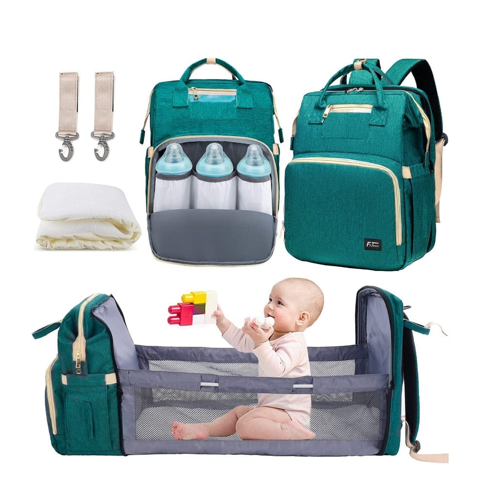 Baby Bag & Convertible Travel Bed (Backpack, Mattress, Hook Belts)