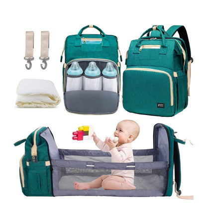 Baby Bag & Convertible Travel Bed (Backpack, Mattress, Hook Belts)
