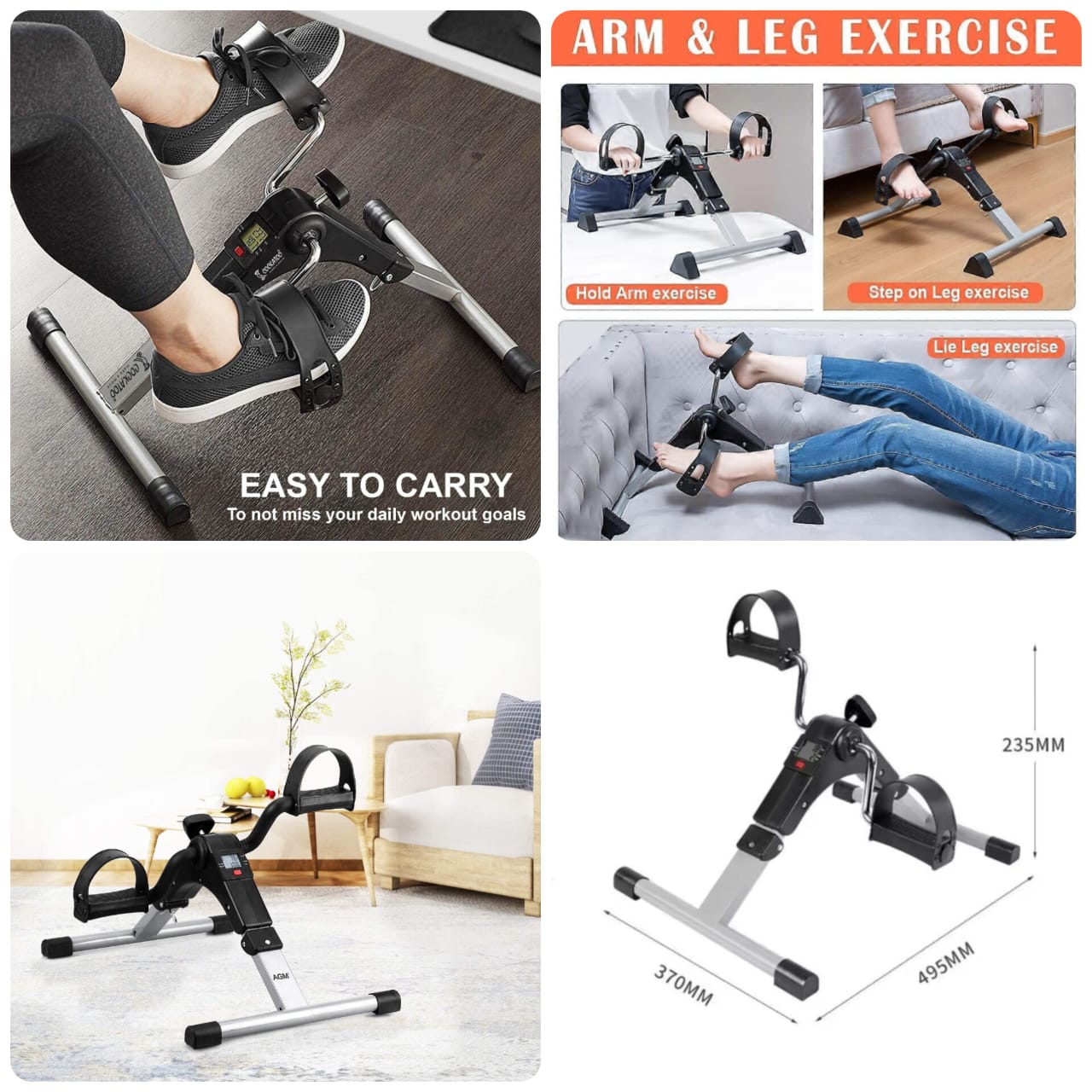 Foldable exercise pedal cycle with digital meter