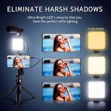 Mobile Phone Vlogging Kit With Tripod Stand 3.5mm Plug And Play Microphone Led Light Adjustable Mobile Holder Wireless Bluetooth Remote For TikTok YouTube Videos