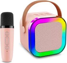 Wireless Speaker with Mic | Mini Portable Bluetooth Speaker with single Mic | RGB 7-Color Dancing Light, Voice Changer Effect | Kids Speaker with Mic