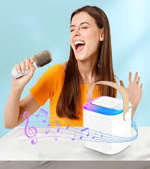 Wireless Speaker with Mic | Mini Portable Bluetooth Speaker with single Mic | RGB 7-Color Dancing Light, Voice Changer Effect | Kids Speaker with Mic