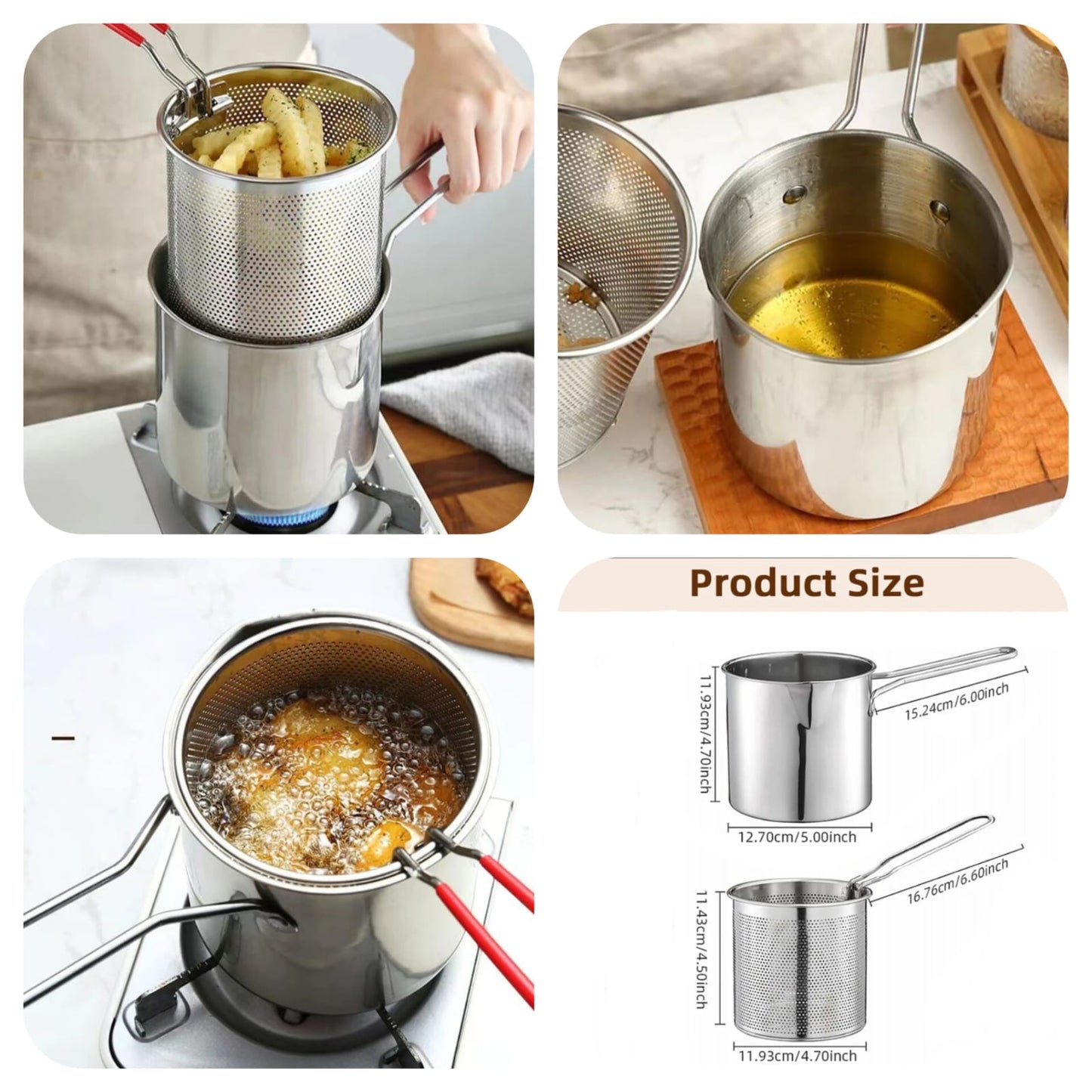 Deep Fryer Set French Fries Pot French Fries Cooker Frying Basket Deep Fryer Pot for Baking Frying Boiling Home Kitchen